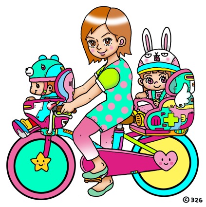 子ども乗せ自転車事故ゼロを目指し描いてくださった３２６さんのロゴ